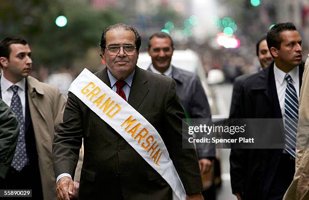 Surrounded by security, Supreme Court Justice Antonin Scalia walks October 10, 2005 in the annual Columbus Day Parade in New York City. This is the...