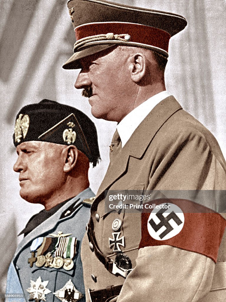 Adolph Hitler (1889-1945) and Benito Mussolini (1883-1945). Artist: Unknown.