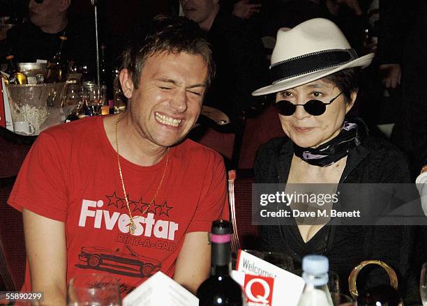 Musician Damon Albarn and John Lennon's widow, artist Yoko Ono attend The Q Awards, the annual magazine?s music awards, at Grosvenor House on October...