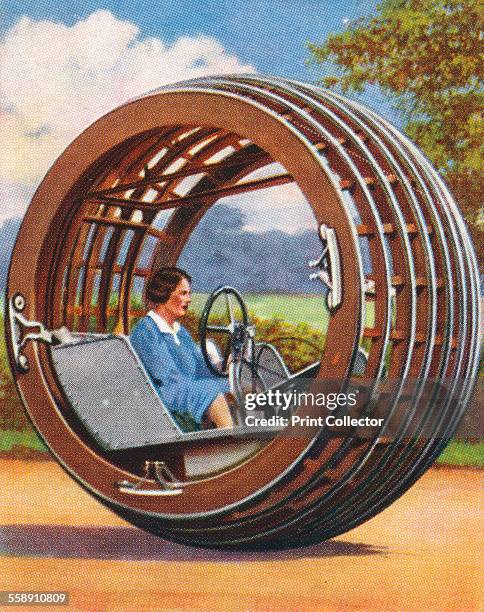 The Dynasphere, 1938. The Dynasphere was a monowheel vehicle patented by JA Purves in 1930. Churchman's cigarette card, from a series titled Modern...