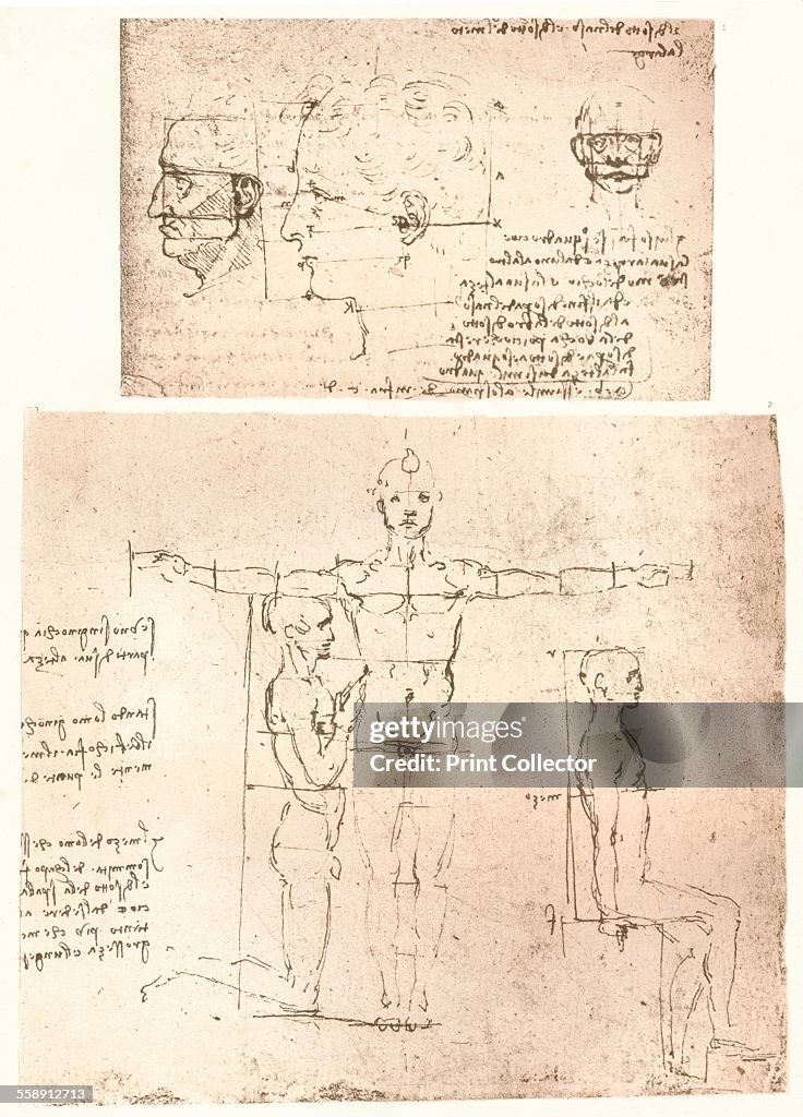 Two drawings illustrating the theory of the proportions of the human figure, c1472-c1519 (1883).  Artist: Leonardo da Vinci.