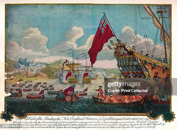 The landing of troops from New England on the island of Cape Breton to attack Louisbourg, 1747. After J. Stevens. From The Connoisseur Volume XCII,...