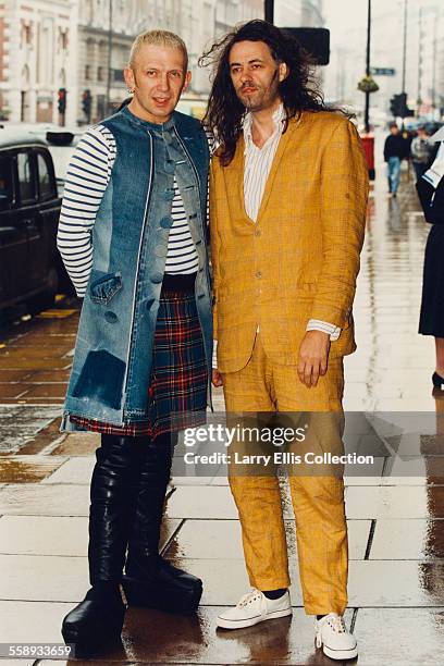 French fashion designer Jean Paul Gaultier with Irish singer-songwriter and political activist Bob Geldof, UK, circa 1990.