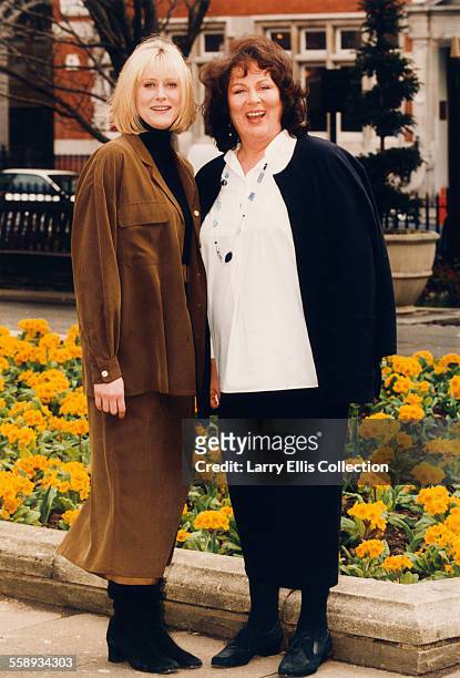 British actresses Sarah Lancashire and Pam Ferris, UK, circa 1997. In 1997 they co-starred in the television drama series 'Where the Heart Is'.