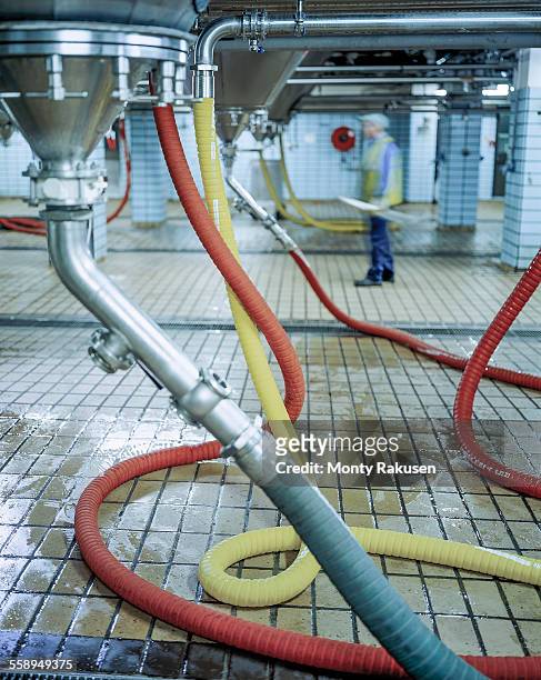 close up of pipes and connections in brewery - color coded stock pictures, royalty-free photos & images