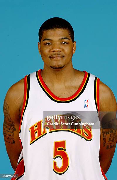 Josh Smith of the Atlanta Hawks poses during the the Atlanta Hawks media day on October 3, 2005 at Philips Arena in Atlanta, Georgia. NOTE TO USER:...