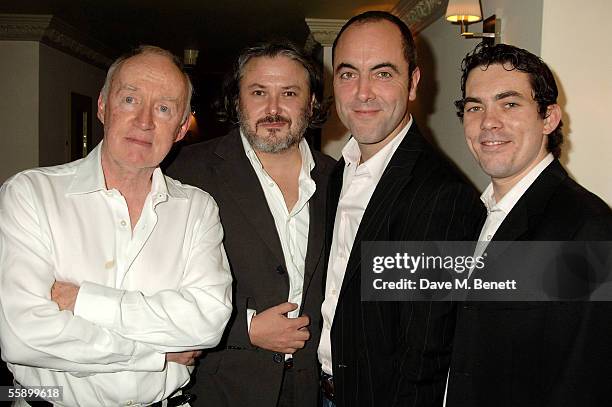 The cast of "Shoot The Crow," Jim Norton, Conleth Hill, James Nesbitt and Packy Lee attend the aftershow party following the press night for Owen...