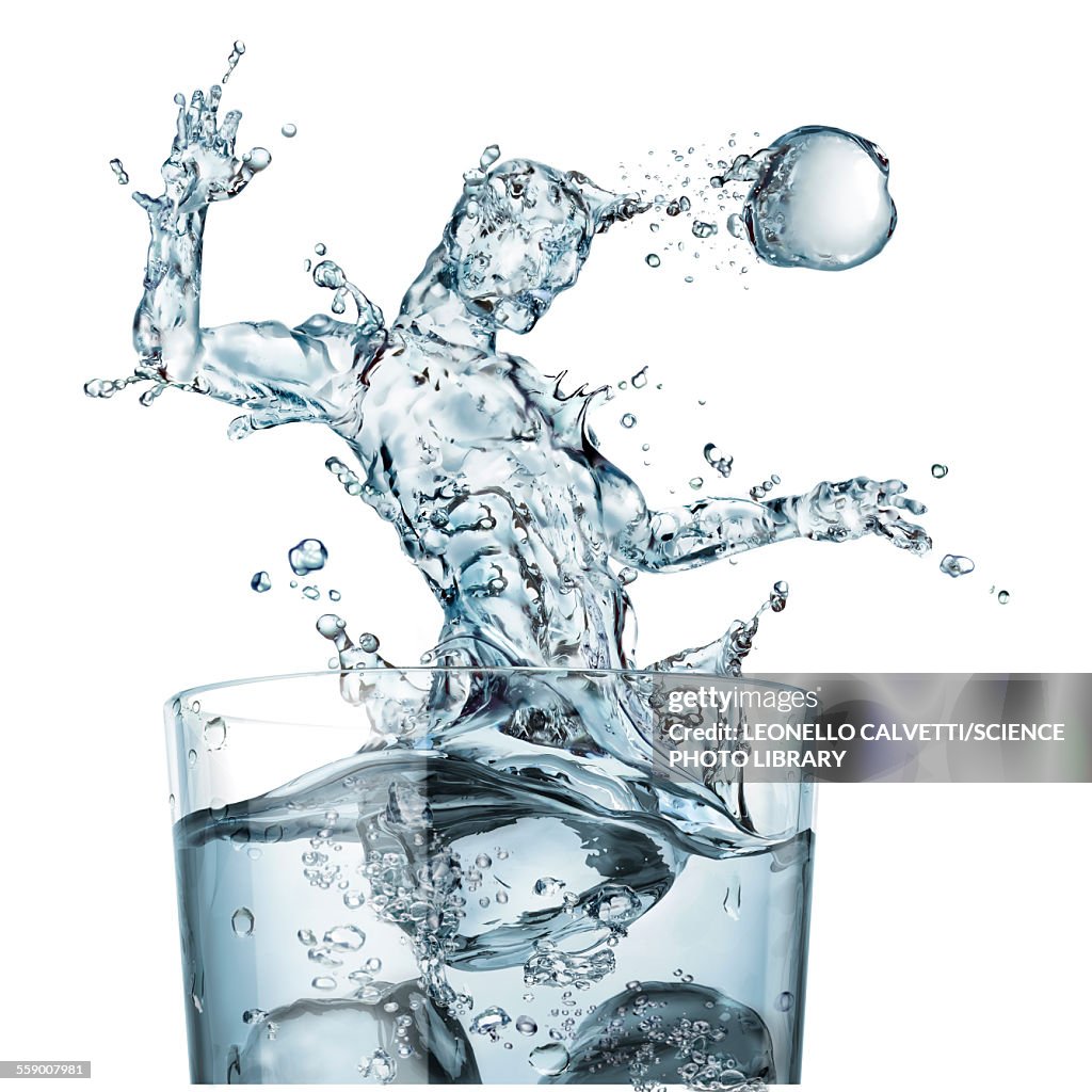 Glass of water and splashes, illustration
