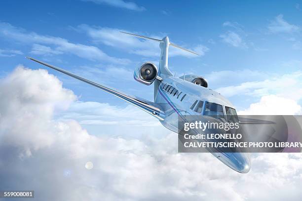 private jet in the clouds, illustration - luxury stock illustrations