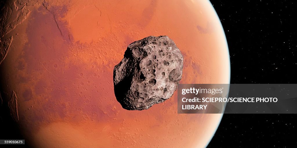 Asteroid and planet, illustration