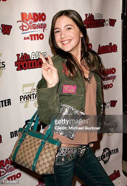 Actress Alexa Nikolas arrives for the Kids' Night production of "Annie" at the Pantages Theatre on October 11, 2005 in Los Angeles, California.