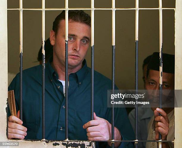 Australian Martin Stephens waits in the holding cell in the Denpasar District Court at the beginning of his trial on October 12, 2005 in Denpasar,...