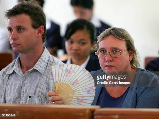 The mother and brother of Australian Martin Stephens watch the proceedings in Denpasar District Court at the beginning of his trial on October 12,...