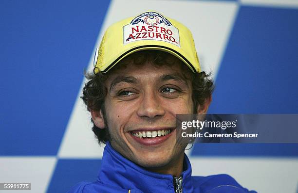 Valentino Rossi of Italy and the Gauloises Yamaha Team laughs during a press conference for the 2005 Australian MotoGP at Phillip Island circuit...