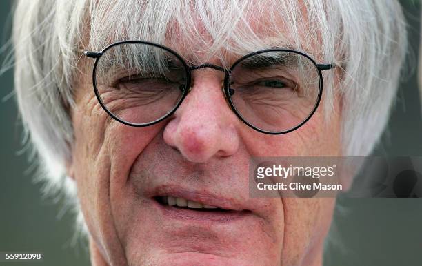 Supremo Bernie Ecclestone looks on in the paddock during the previews to the Chinese F1 Grand Prix at the Shanghai International Circuit on October...