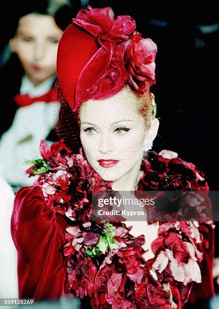 American actress and singer Madonna attends the premiere of her latest film 'Evita' in Los Angeles, California, 14th December 1996.