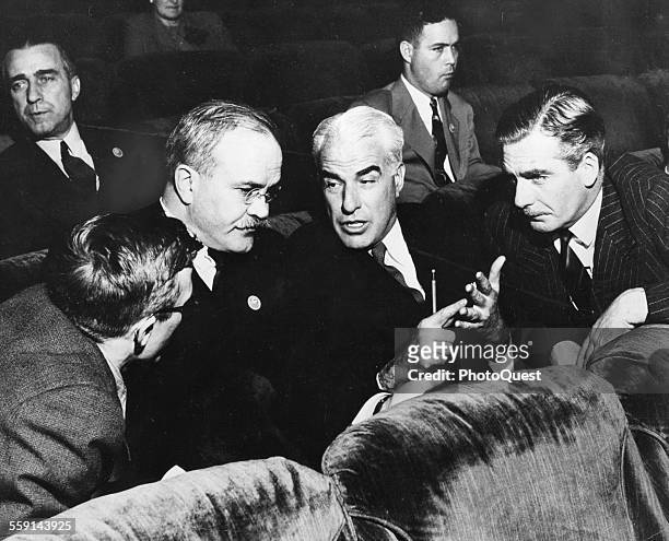 From left, Soviet Minister Vyacheslav M Molotov , US Secretary of State Edward Stettinius , and British Secretary for Foreign affairs Anthony Eden...