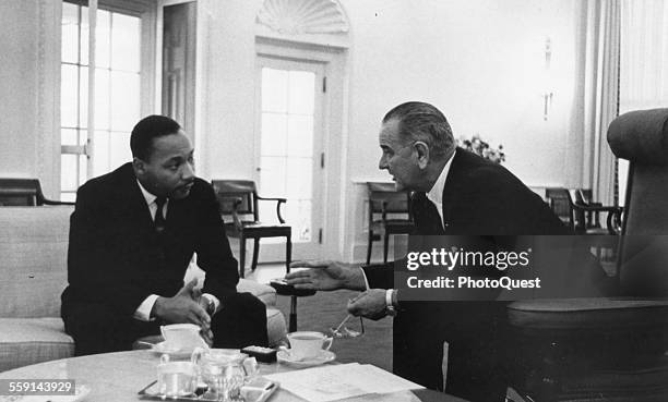 President Lyndon B Johnson with US Civil Rights leader Dr Martin Luther King Jr at the White House,Washington DC, December 1963. Dr King, head of the...