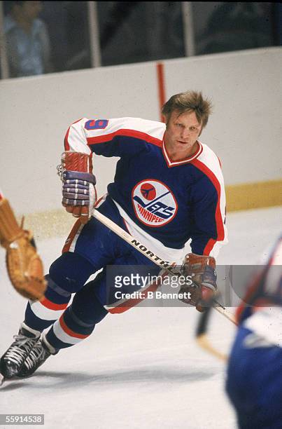 Canadian hockey player Bobby Hull of the Winnipeg Jets skates on the ice, Novermber 1979.