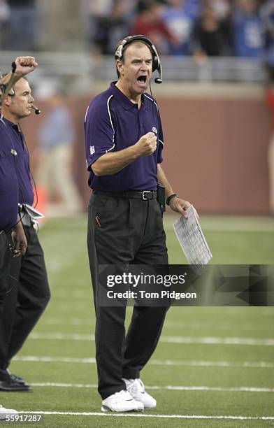 Head coach Brian Billick of the Baltimore Ravens yells from the sidelines during the game against the Detroit Lions at Ford Field on October 9, 2005...