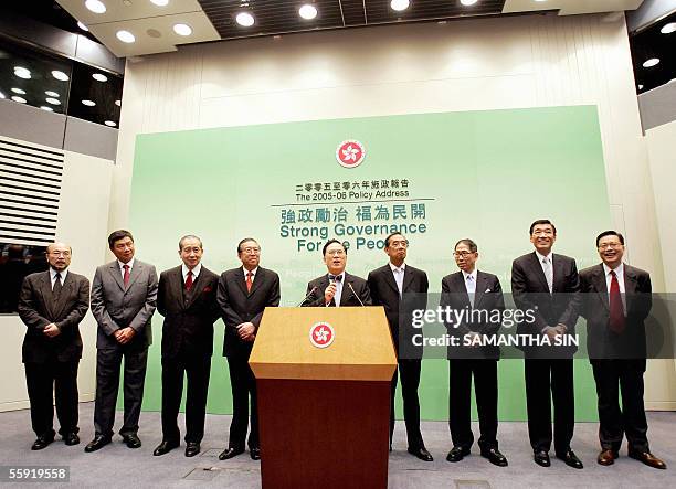 Hong Kong Chief Executive Donald Tsang announces new Exco members in his cabinet in Hong Kong 14 October 2005. The new members on Tsang's right hand...