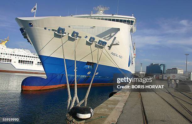 Picture showing the cargo-passenger ship Pascal Paoli, 14 October 2005 in Marseille, southern France. France's debt-ridden SNCM ferry company was set...