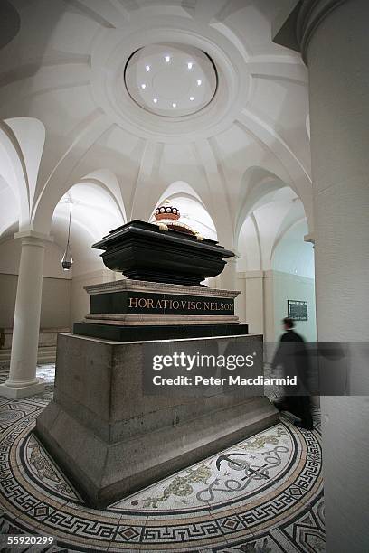 The recently restored tomb bearing Admiral Nelson is seen in the crypt of St Paul's Cathedral on October 14, 2005 in London, England. The Nelson...