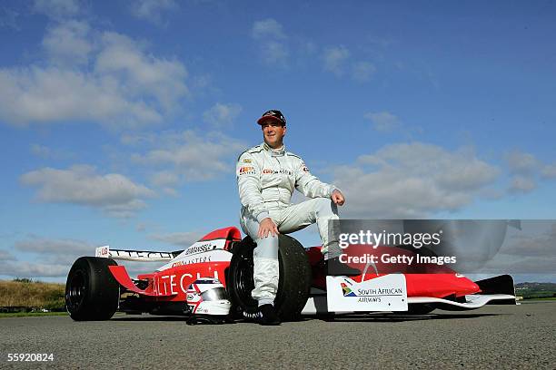 Nigel Mansell poses during a GP Masters testing at Pembrey Circuit on October 13, 2005 in Pembrey, Wales.