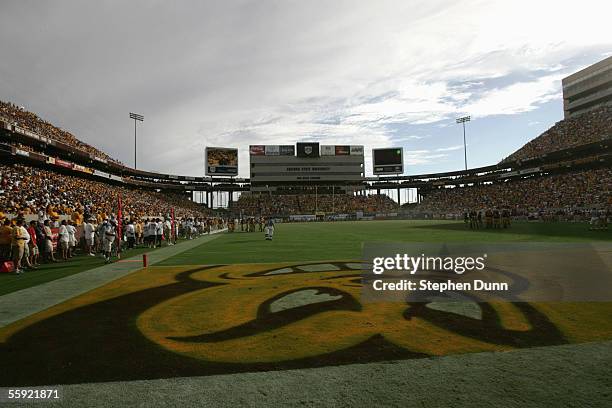 General view of the field taken during the game between the Arizona State Sun Devils and the USC Trojans on October 1, 2005 at Sun Devil Stadium in...