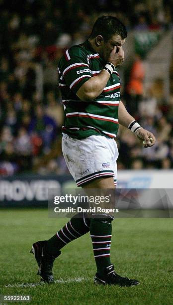 Julian White, the Leicester prop is sent off during the Guinness Premiership match between Leicester Tigers and Newcastle Falcons at Welford Road on...