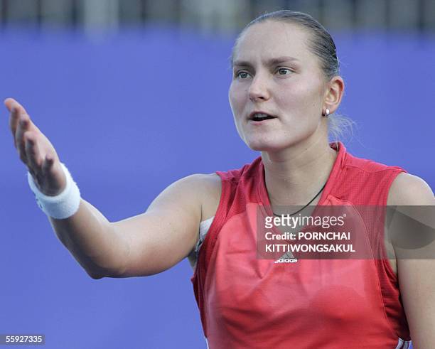 Russia tennis player Nadia Petrova reacts during the match with Antonella Serra Zanetti of Italy during the semi final round of tennis PTT Thailand...