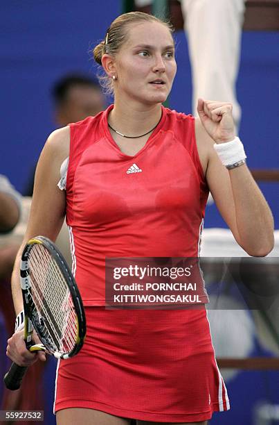 Russian tennis player Nadia Petrova reacts after beating Antonella Serra Zanetti of Italy during the semi final round of tennis PTT Thailand Open WTA...