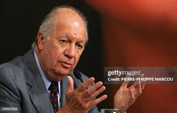 Chile's President Ricardo Lagos offers a press conference in Salamanca, Spain, in the framework of the XV Ibero-American Summit, 15 October 2005. AFP...