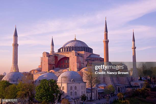 hagia sophia mosque at dusk - hagia sophia stock-fotos und bilder