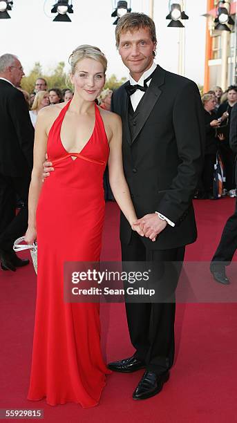 Actress Tanja Wedhorn and friend Patrik Fichte arrive at the German Television Awards at the Coloneum on October 15, 2005 in Cologne, Germany.