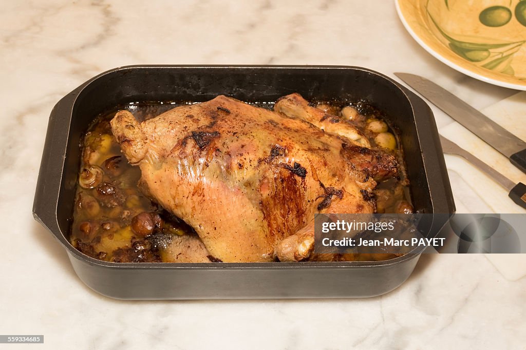 Homemade roast whole chicken in one dish