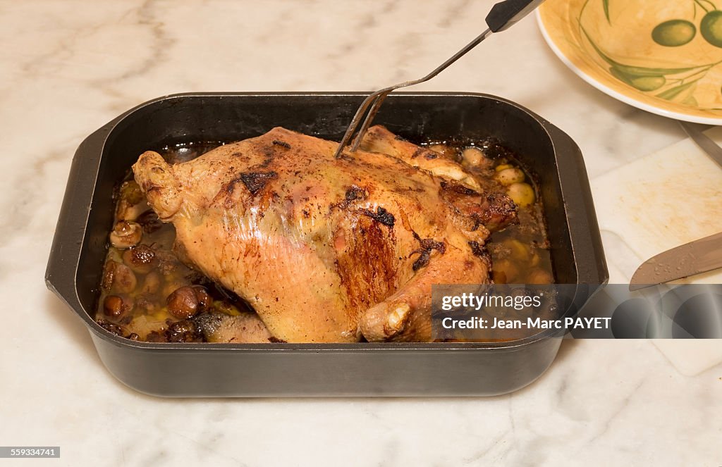 Homemade roast whole chicken in one dish