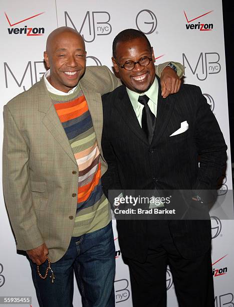 Producer Russell Simmons and producer Andre Hurrell arrive to "Mary J. Blige in Concert" at Frederic P. Rose Hall, Home of Jazz, at Lincoln Center on...