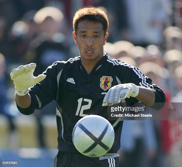 Yoichi Doi of Japan in action during the Friendly International match between Latvia and Japan at the Skonto Stadium on October 8, 2005 in Riga,...