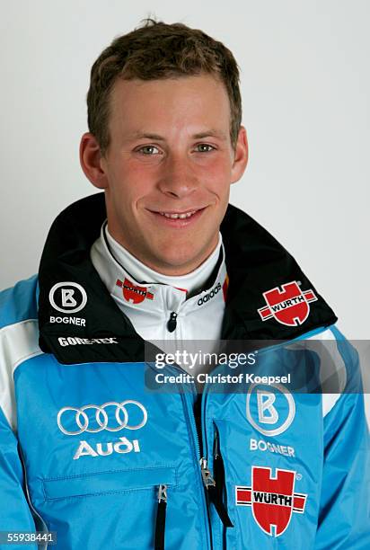 Toni Lang of the men national team of cross-country skiing poses during the DSV German Ski Association photocall on October 13, 2005 in Schwabisch...