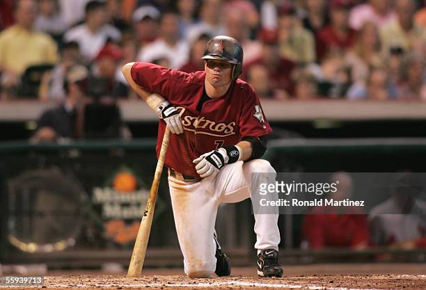 Craig Biggio of the Houston Astros waits in the batters box during Game Four of the National League Championship Series against the St. Louis...
