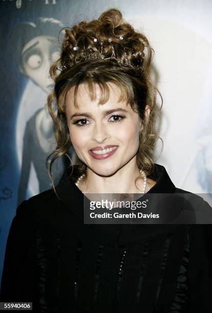 Actress Helena Bonham Carter arrives at the UK Premiere of Tim Burton's "Corpse Bride" at Vue West End on October 17, 2005 in London, England.