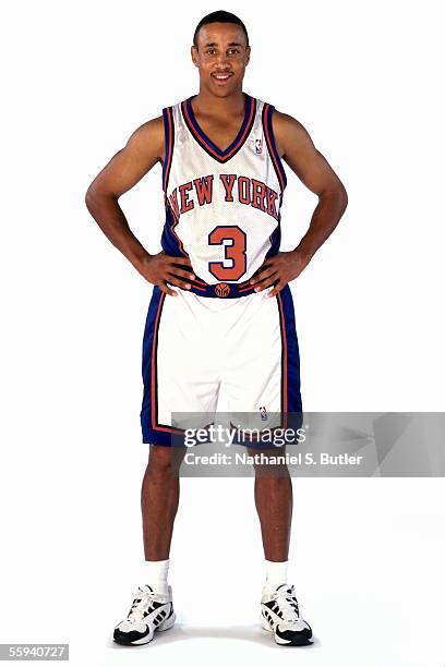 John Starks of the New York Knicks poses for a portrait during a media day portrait session circa 1998 in New York, New York. NOTE TO USER: User...