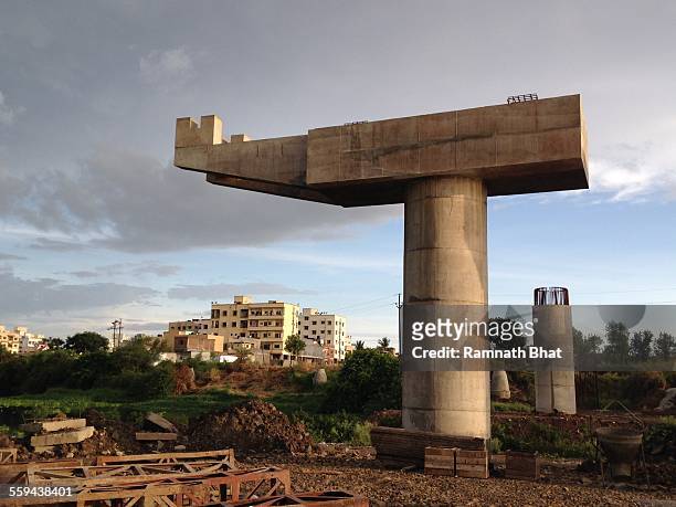 Under construction bridge across Pawana River near Pune on 8th June 2015. Work delayed due to some obstruction in city area.