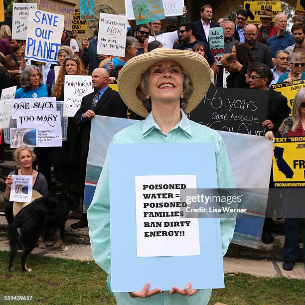 Santa Barbara, California USA - May 21, 2015 Gaviota Oil Spill Protest in response to the crude oil pipeline leak at Refugio State Beach.