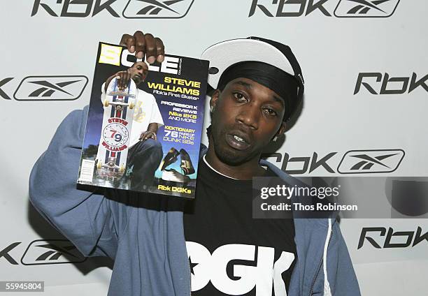 Professional Skateborder Stevie Williams attends RBK's Celebration Of Ten Years Of Allen Iverson at Canal Room on October 17, 2005 in New York City.