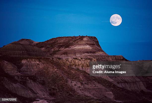 moonrise over badlands - dinosaur provincial park foto e immagini stock