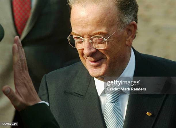 President Sampaio assists the official welcome ceremony at the Place Des Palais on October 18, 2005 in Brussels. The President of the Portuguese...
