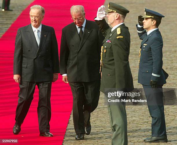 President Sampaio and King Albert assist the official welcome ceremony at the Place Des Palais on October 18, 2005 in Brussels. The President of the...