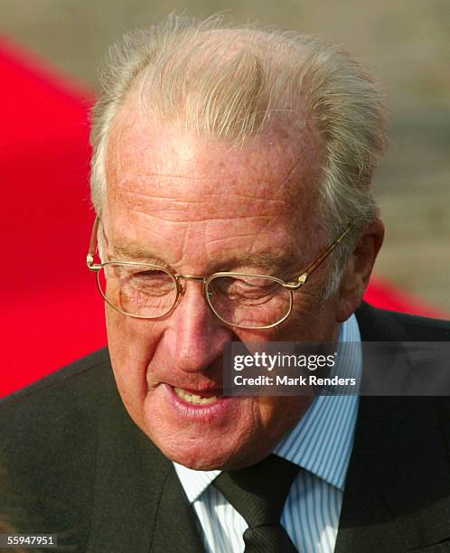 King Albert assists the official welcome ceremony at the Place Des Palais on October 18, 2005 in Brussels. The President of the Portuguese Republic...